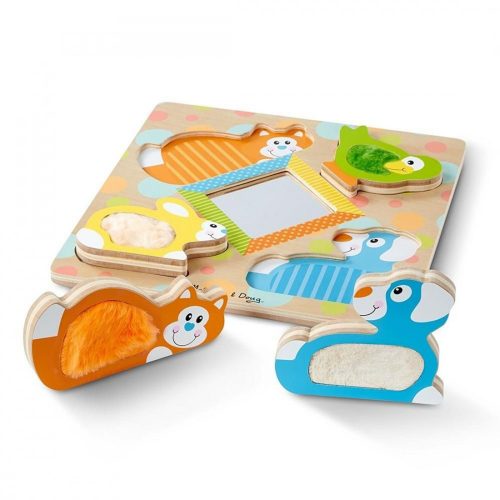 Melissa & Doug Fa Készségfejlesztő Játék, Tapintós Puzzle, Kukucskáló Állatok, Tükörrel