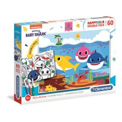 Clementoni puzzle, Baby shark, színezős, 60 db